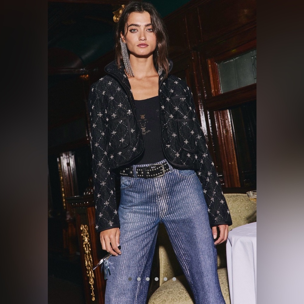 NWT Free People Time Of Your Life Black Sequin Embellished Blazer